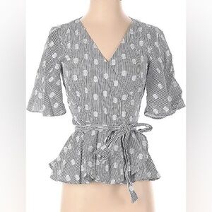 Loft Light blue with White dots wrap shirt